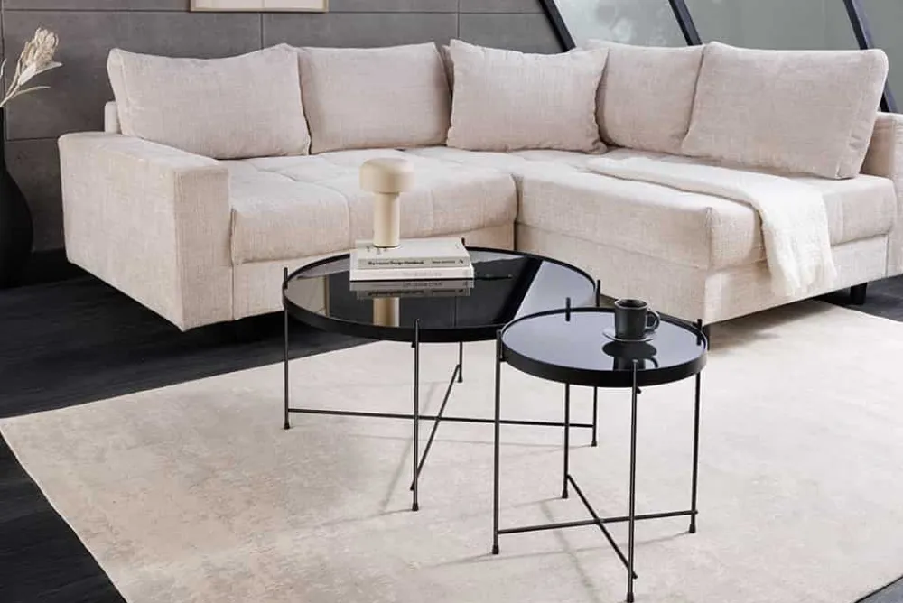 Riess-Ambiente Industrial Loft|Couchtische & Truhen > Runder Couchtisch ELEGANCE 45cm anthrazit Glas schwarz Metallgestell