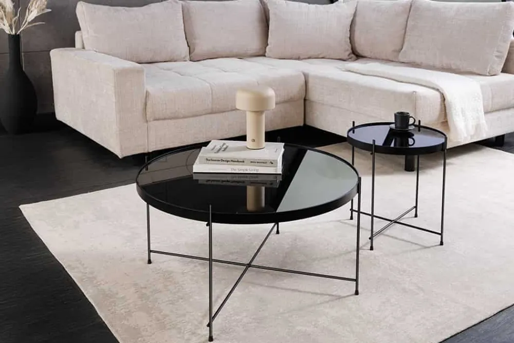Riess-Ambiente Industrial Loft|Couchtische & Truhen > Runder Couchtisch ELEGANCE 45cm anthrazit Glas schwarz Metallgestell
