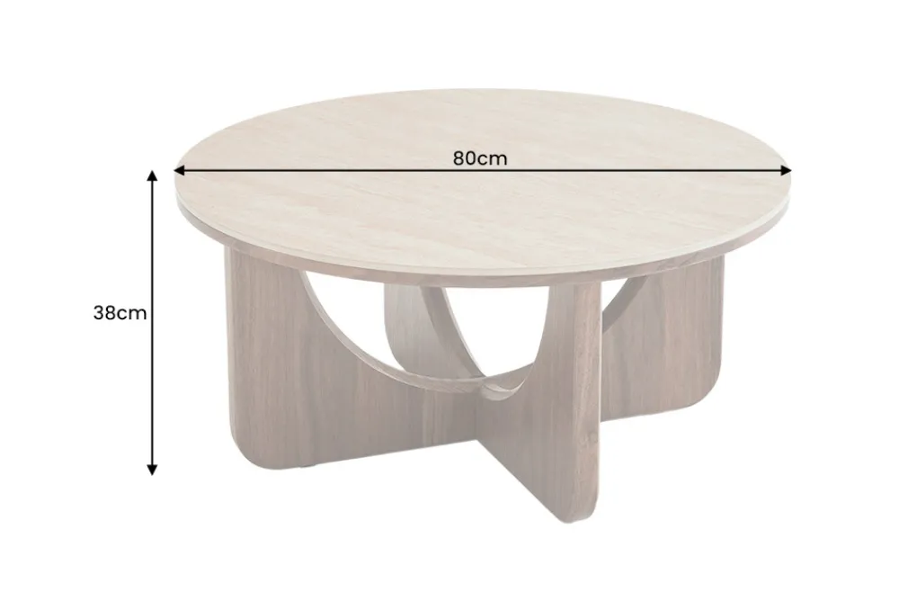 Riess-Ambiente Skandinavisch|Couchtische & Truhen > Runder Couchtisch ENSO 80cm champagner greige Travertin Keramik Walnussholz
