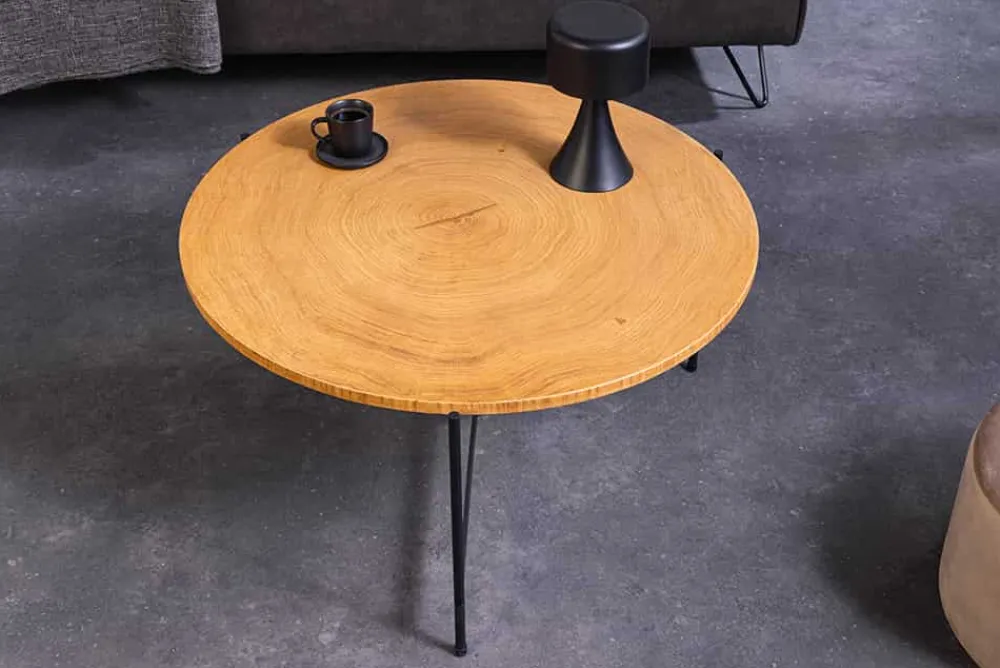 Riess-Ambiente Industrial Loft|Couchtische & Truhen > Runder Couchtisch FUSION 70cm Baumscheibe Eiche schwarz Metall Beistelltisch