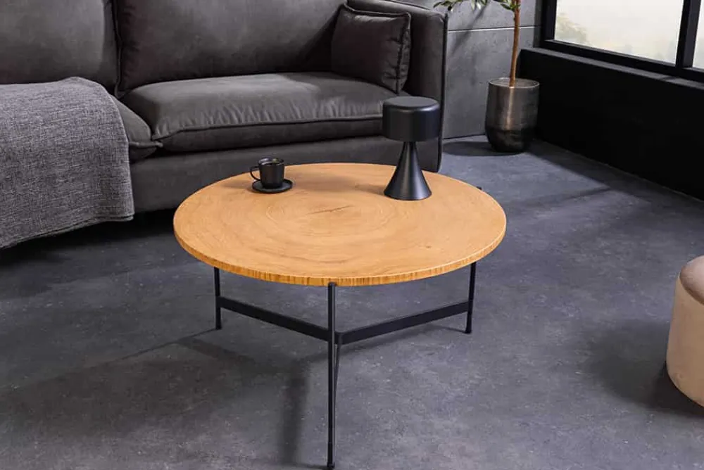Riess-Ambiente Industrial Loft|Couchtische & Truhen > Runder Couchtisch FUSION 70cm Baumscheibe Eiche schwarz Metall Beistelltisch