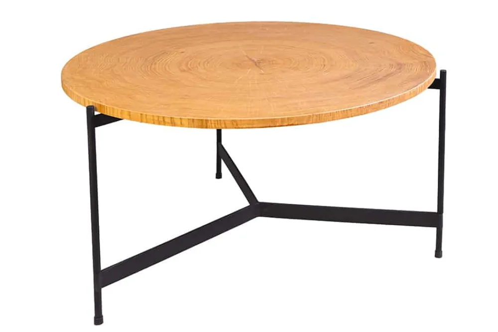 Riess-Ambiente Industrial Loft|Couchtische & Truhen > Runder Couchtisch FUSION 70cm Baumscheibe Eiche schwarz Metall Beistelltisch