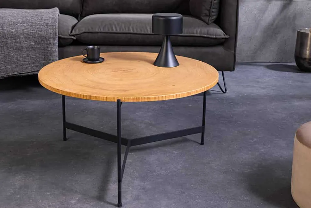 Riess-Ambiente Industrial Loft|Couchtische & Truhen > Runder Couchtisch FUSION 70cm Baumscheibe Eiche schwarz Metall Beistelltisch