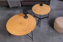 Riess-Ambiente Industrial Loft|Couchtische & Truhen > Runder Couchtisch FUSION 50cm Baumscheibe Eiche schwarz Metall Beistelltisch