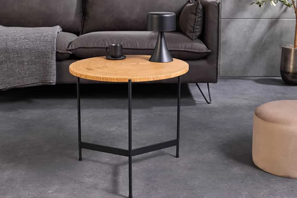 Riess-Ambiente Industrial Loft|Couchtische & Truhen > Runder Couchtisch FUSION 50cm Baumscheibe Eiche schwarz Metall Beistelltisch