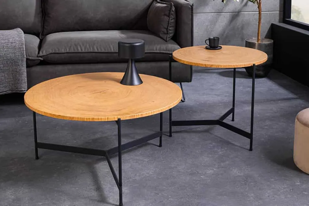 Riess-Ambiente Industrial Loft|Couchtische & Truhen > Runder Couchtisch FUSION 50cm Baumscheibe Eiche schwarz Metall Beistelltisch