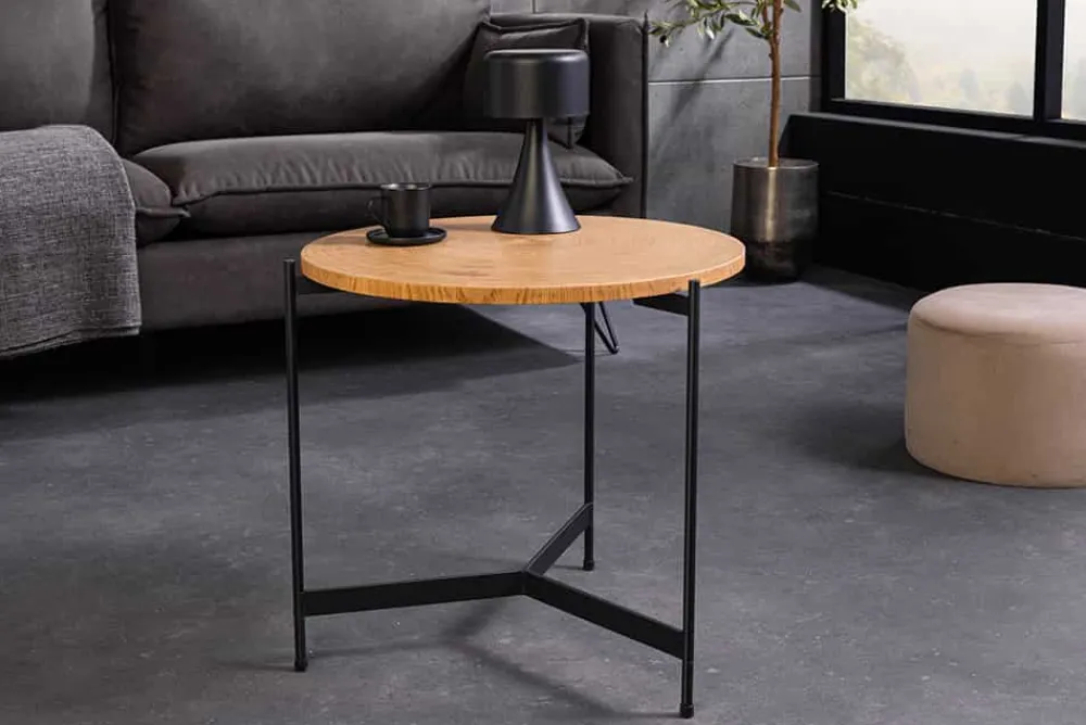 Riess-Ambiente Industrial Loft|Couchtische & Truhen > Runder Couchtisch FUSION 50cm Baumscheibe Eiche schwarz Metall Beistelltisch