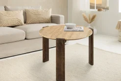 Riess-Ambiente Skandinavisch|Couchtische & Truhen > Runder Couchtisch GATSBY 70cm braun Mangoholz mit echtem Travertin