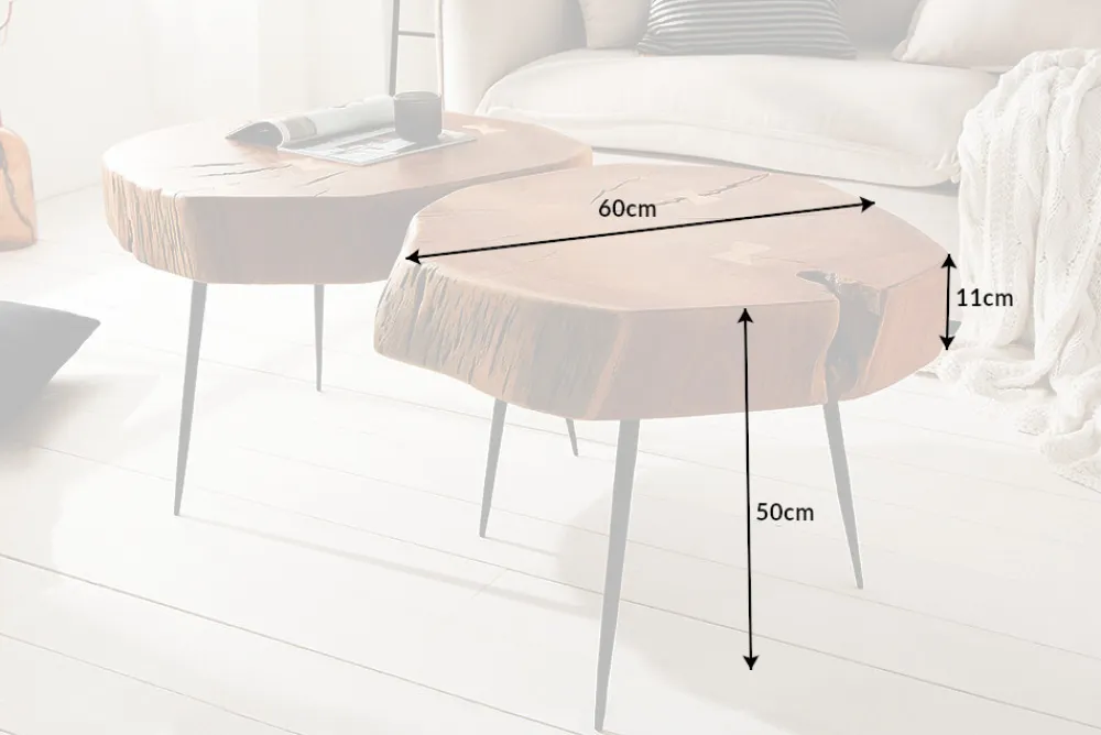 Riess-Ambiente Mehr...|Couchtische > Runder Couchtisch GOA 60cm Akazie Massivholz Baumstamm schwarze Metallbeine