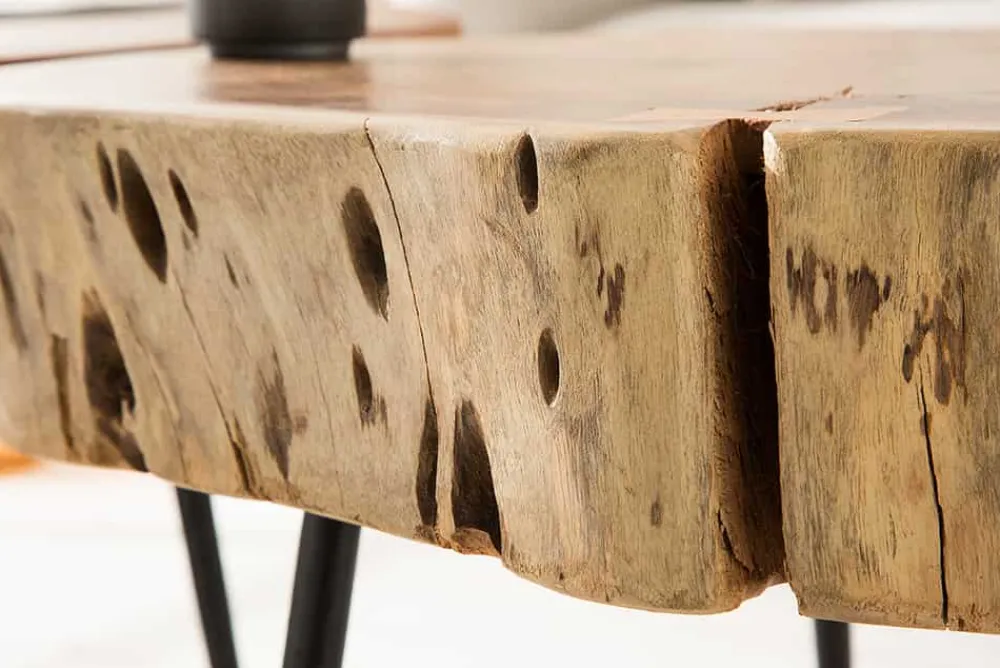 Riess-Ambiente Mehr...|Couchtische > Runder Couchtisch GOA 60cm Akazie Massivholz Baumstamm schwarze Metallbeine