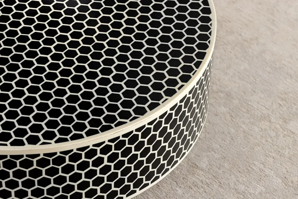 Riess-Ambiente Goldene Möbel|Couchtische & Truhen > Runder Couchtisch HARMONY NATURE 60cm schwarz weiß gold mit Mosaik