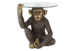 Riess-Ambiente Couchtische & Truhen > Runder Couchtisch KING APE 65cm schwarz gold Glas Affenfigur handmade