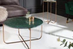 Riess-Ambiente Goldene Möbel|Couchtische & Truhen > Runder Couchtisch NOBLE 65cm grün Marmor abnehmbare Tischplatte klappbar gold Metall