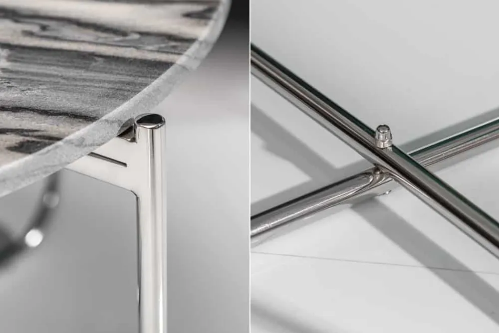 Riess-Ambiente Couchtische & Truhen > Runder Couchtisch NOBLE 65cm grau Marmor abnehmbare Tischplatte klappbar silber Metall