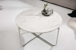 Riess-Ambiente Couchtische & Truhen > Runder Couchtisch NOBLE 65cm weiß Marmor abnehmbare Tischplatte klappbar silber Metall