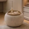 Riess-Ambiente Skandinavisch|Sitzhocker > Runder Couchtisch ORBIT 50cm champagner-greige Bouclé Hocker mit Tablett und Stauraum