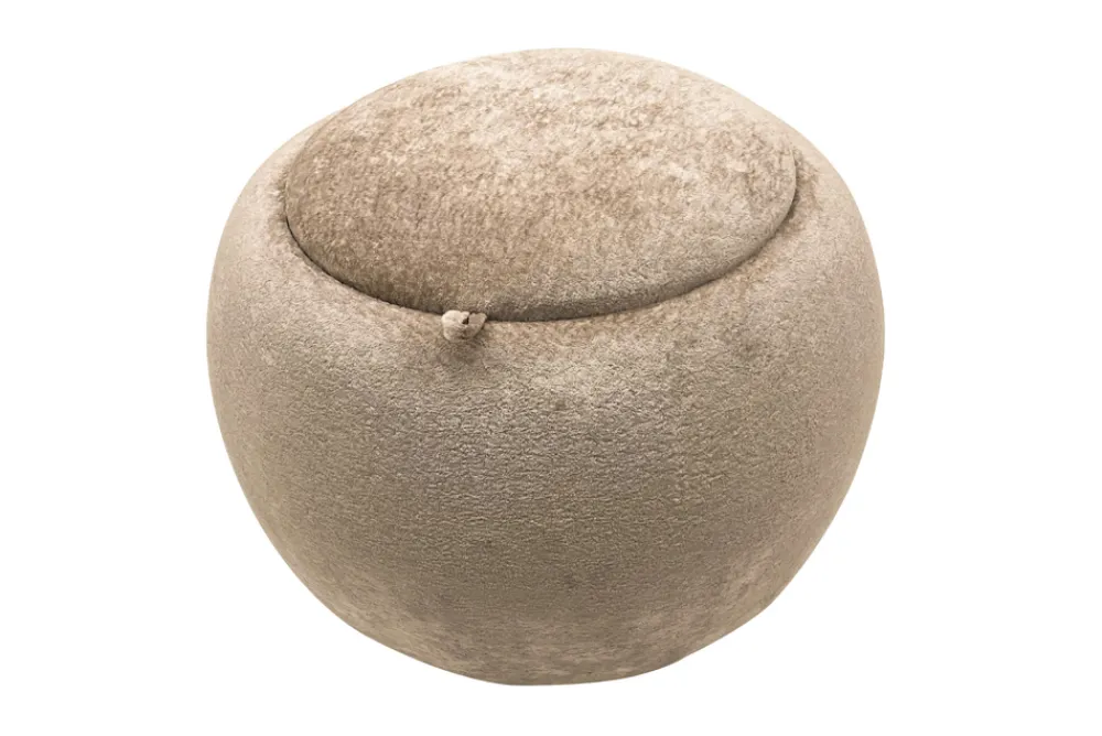 Riess-Ambiente Skandinavisch|Sitzhocker > Runder Couchtisch ORBIT 50cm champagner-greige Bouclé Hocker mit Tablett und Stauraum