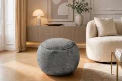 Riess-Ambiente Skandinavisch|Sitzhocker > Runder Couchtisch ORBIT 50cm grau Bouclé Hocker mit Tablett und Stauraum