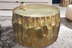 Riess-Ambiente Goldene Möbel|Couchtische & Truhen > Runder Couchtisch ORGANIC ORIENT 70cm gold Metall Hammerschlag 3D-Design handmade