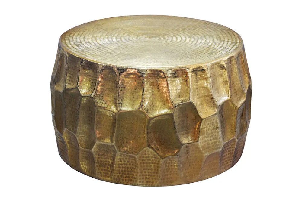 Riess-Ambiente Goldene Möbel|Couchtische & Truhen > Runder Couchtisch ORGANIC ORIENT 70cm gold Metall Hammerschlag 3D-Design handmade