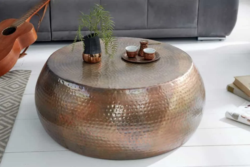 Riess-Ambiente Couchtische & Truhen > Runder Couchtisch ORIENT 80cm kupfer geflammt Metall Hammerschlag Design handmade