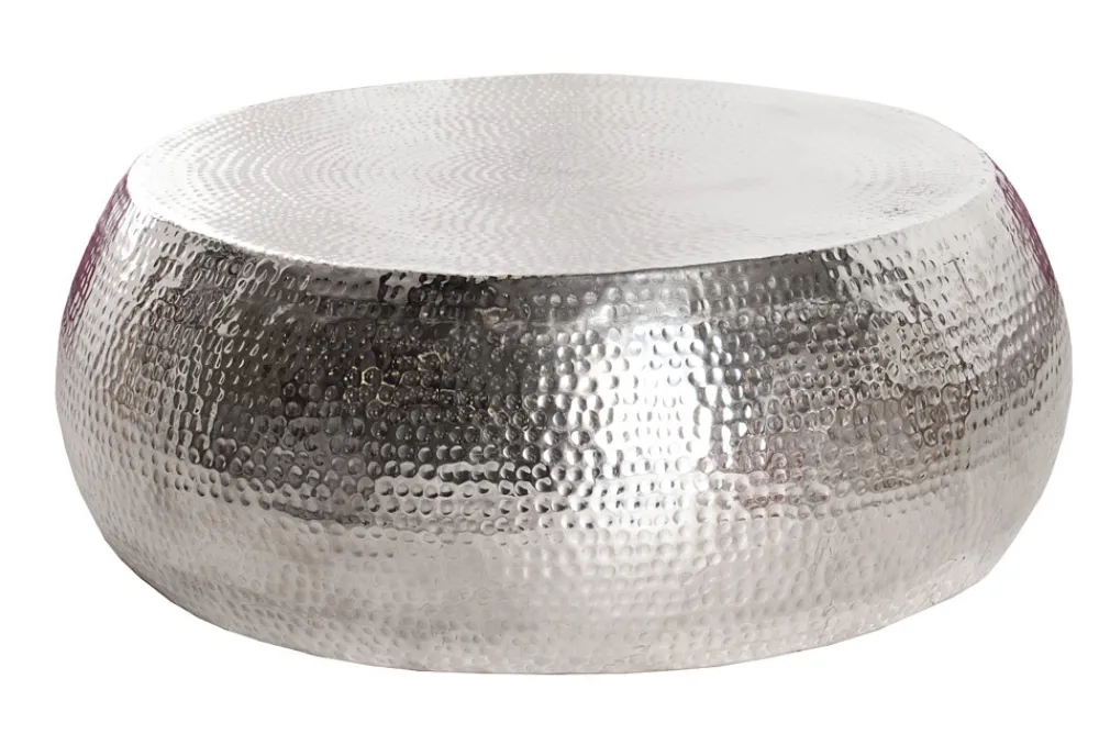 Riess-Ambiente Couchtische & Truhen > Runder Couchtisch ORIENT 80cm silber Metall Aluminium Hammerschlag Design handmade