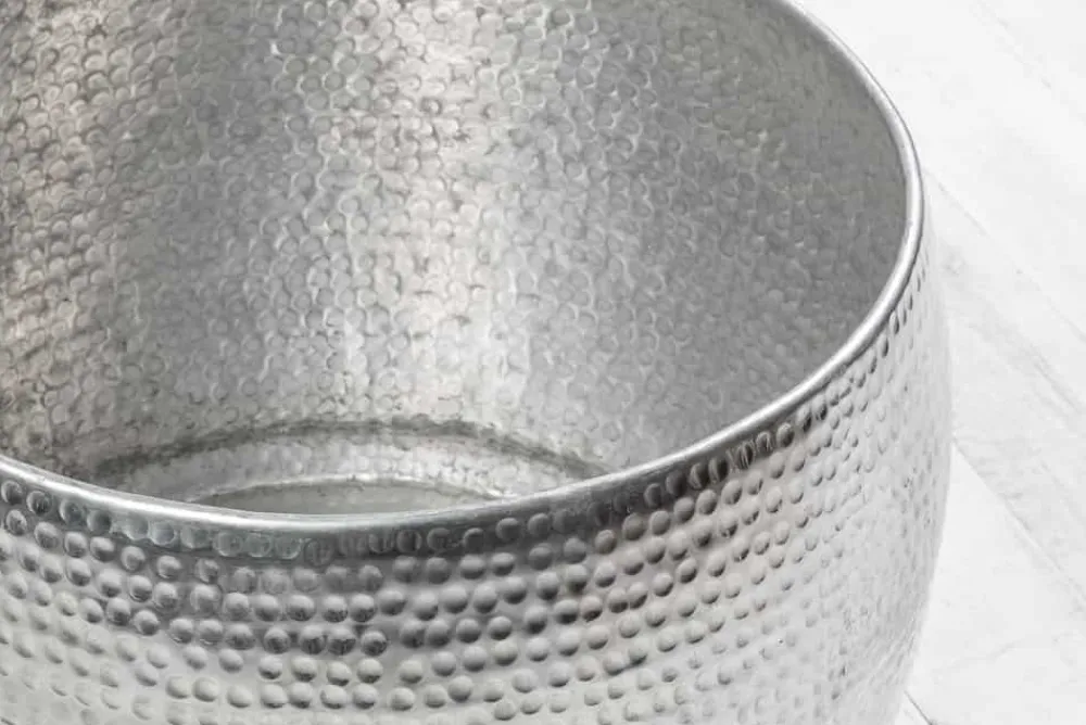 Riess-Ambiente Couchtische & Truhen > Runder Couchtisch ORIENT 80cm silber Metall Aluminium Hammerschlag Design handmade