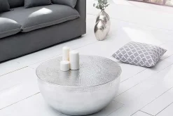 Riess-Ambiente Couchtische & Truhen > Runder Couchtisch ORIENT II 60cm silber Metall Aluminium Hammerschlag Design handmade
