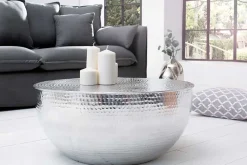 Riess-Ambiente Couchtische & Truhen > Runder Couchtisch ORIENT II 60cm silber Metall Aluminium Hammerschlag Design handmade
