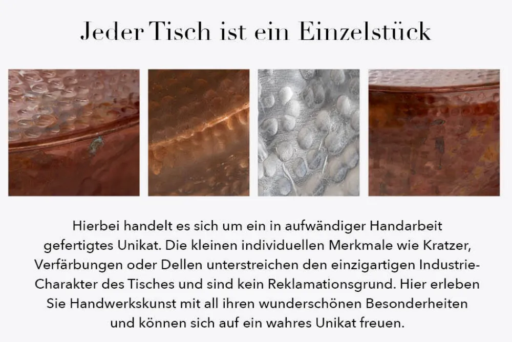 Riess-Ambiente Couchtische & Truhen > Runder Couchtisch ORIENT II 60cm kupfer Metall Aluminium Hammerschlag Design handmade