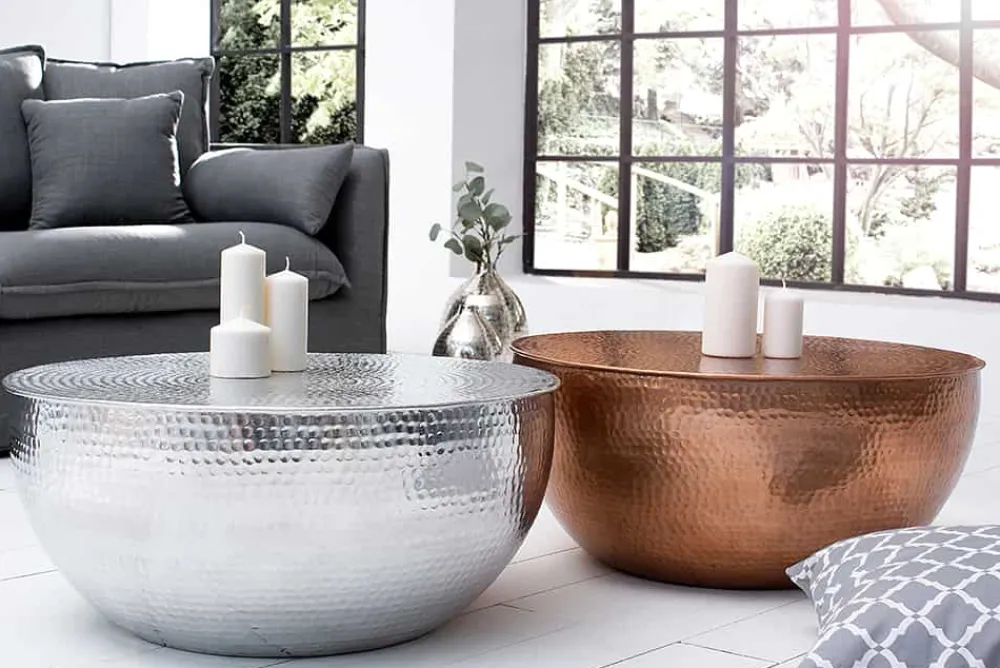 Riess-Ambiente Couchtische & Truhen > Runder Couchtisch ORIENT II 60cm kupfer Metall Aluminium Hammerschlag Design handmade