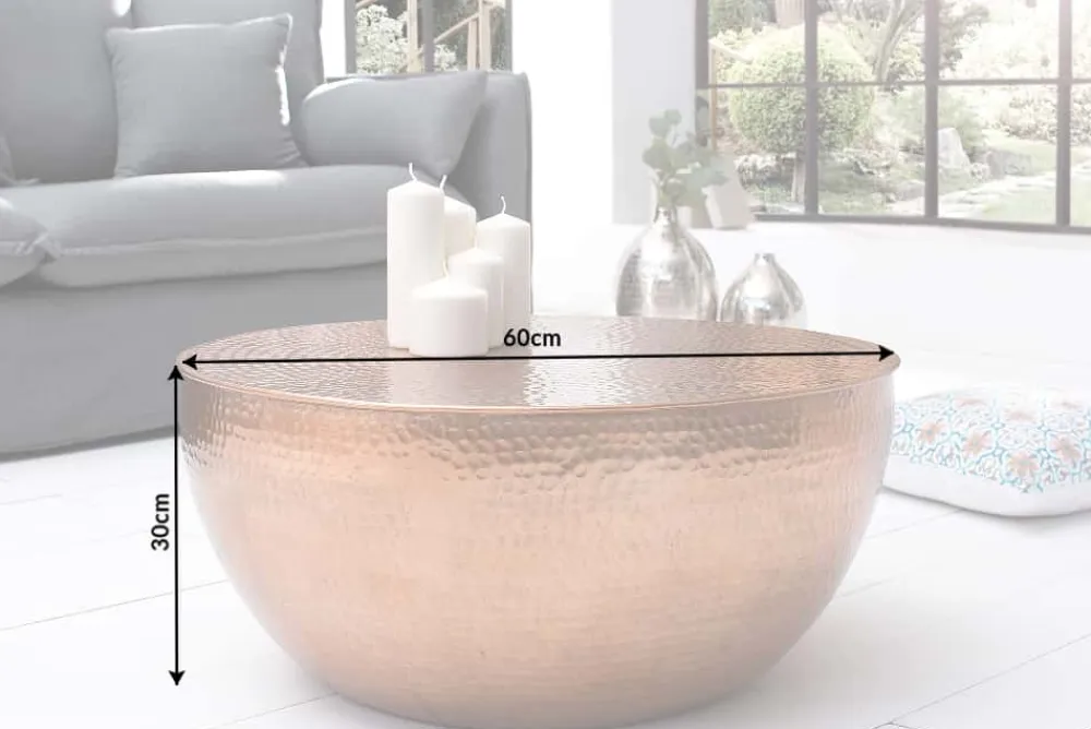 Riess-Ambiente Couchtische & Truhen > Runder Couchtisch ORIENT II 60cm kupfer Metall Aluminium Hammerschlag Design handmade