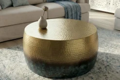Riess-Ambiente Goldene Möbel|Couchtische & Truhen > Runder Couchtisch ORIENT III 60cm gold Metall mit Patina Hammerschlag Design handmade