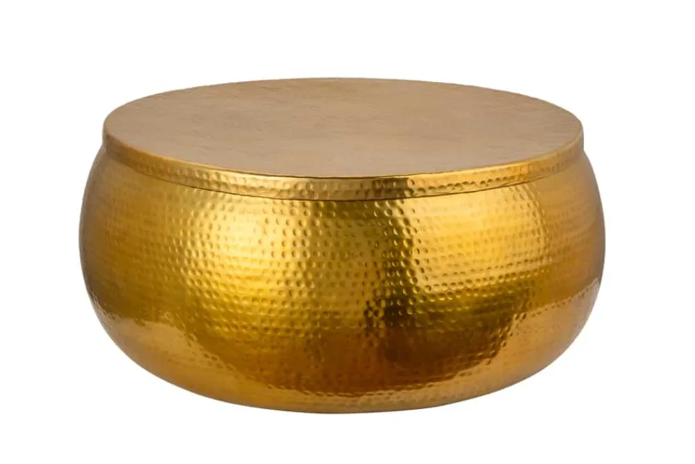 Riess-Ambiente Goldene Möbel|Couchtische & Truhen > Runder Couchtisch ORIENT STORAGE 70cm gold Metall mit Stauraum Hammerschlag Design handmade