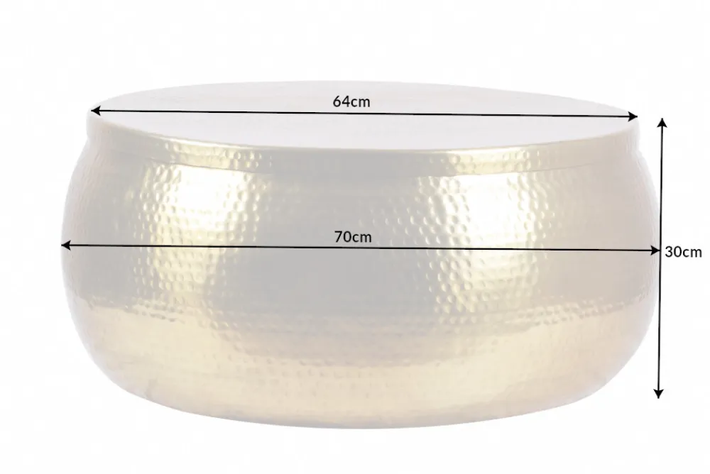 Riess-Ambiente Goldene Möbel|Couchtische & Truhen > Runder Couchtisch ORIENT STORAGE 70cm gold Metall mit Stauraum Hammerschlag Design handmade
