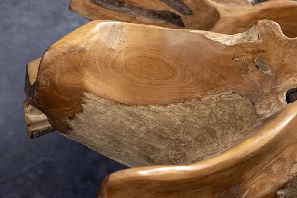 Riess-Ambiente Mehr...|Couchtische > Runder Couchtisch ROOT 100cm natur Teak Massivholz aus Wurzelholz mit Glasplatte