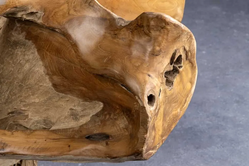 Riess-Ambiente Mehr...|Couchtische > Runder Couchtisch ROOT 100cm natur Teak Massivholz aus Wurzelholz mit Glasplatte