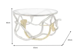 Riess-Ambiente Couchtische & Truhen > Runder Couchtisch SNAKE 70cm gold silber Metall Schlangen-Skulptur Glasplatte