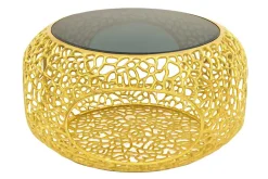 Riess-Ambiente Couchtische & Truhen > Runder Couchtisch SPIN 75cm gold Schwarzglas Metall mit Stauraum handmade