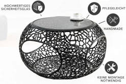 Riess-Ambiente Couchtische & Truhen > Runder Couchtisch SPIN 75cm schwarz Schwarzglas Metall mit Stauraum handmade