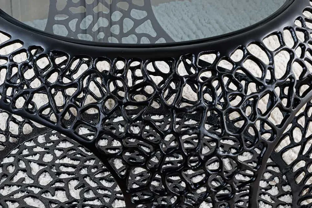 Riess-Ambiente Couchtische & Truhen > Runder Couchtisch SPIN 75cm schwarz Schwarzglas Metall mit Stauraum handmade