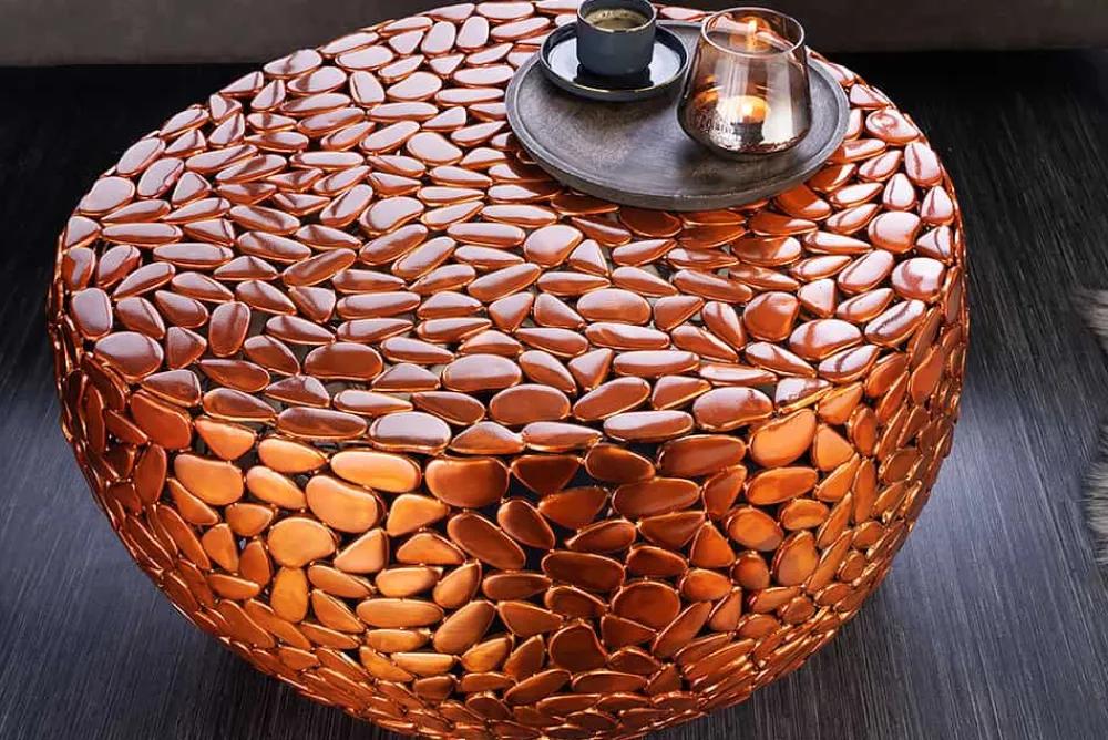 Riess-Ambiente Couchtische & Truhen > Runder Couchtisch STONE MOSAIC 75cm kupfer Metall Mosaik handmade