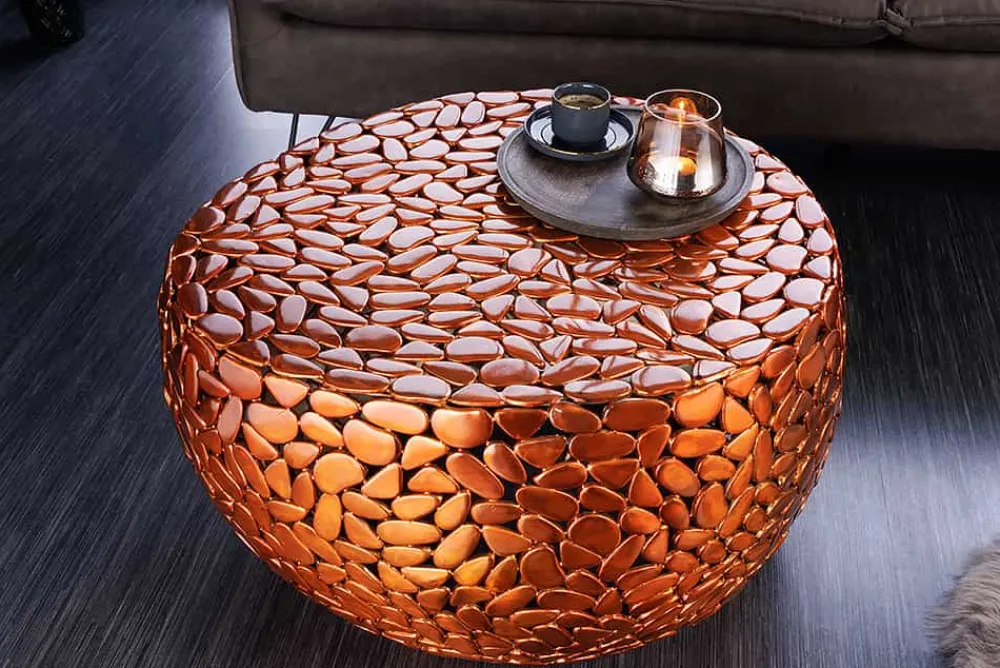 Riess-Ambiente Couchtische & Truhen > Runder Couchtisch STONE MOSAIC 75cm kupfer Metall Mosaik handmade