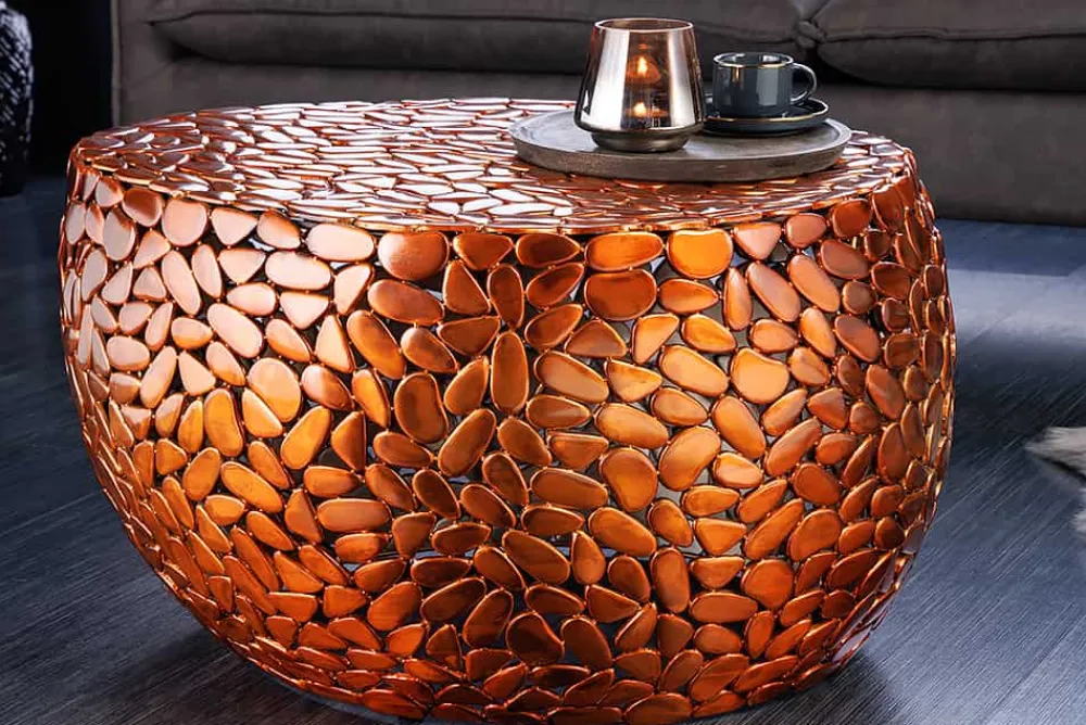 Riess-Ambiente Couchtische & Truhen > Runder Couchtisch STONE MOSAIC 75cm kupfer Metall Mosaik handmade