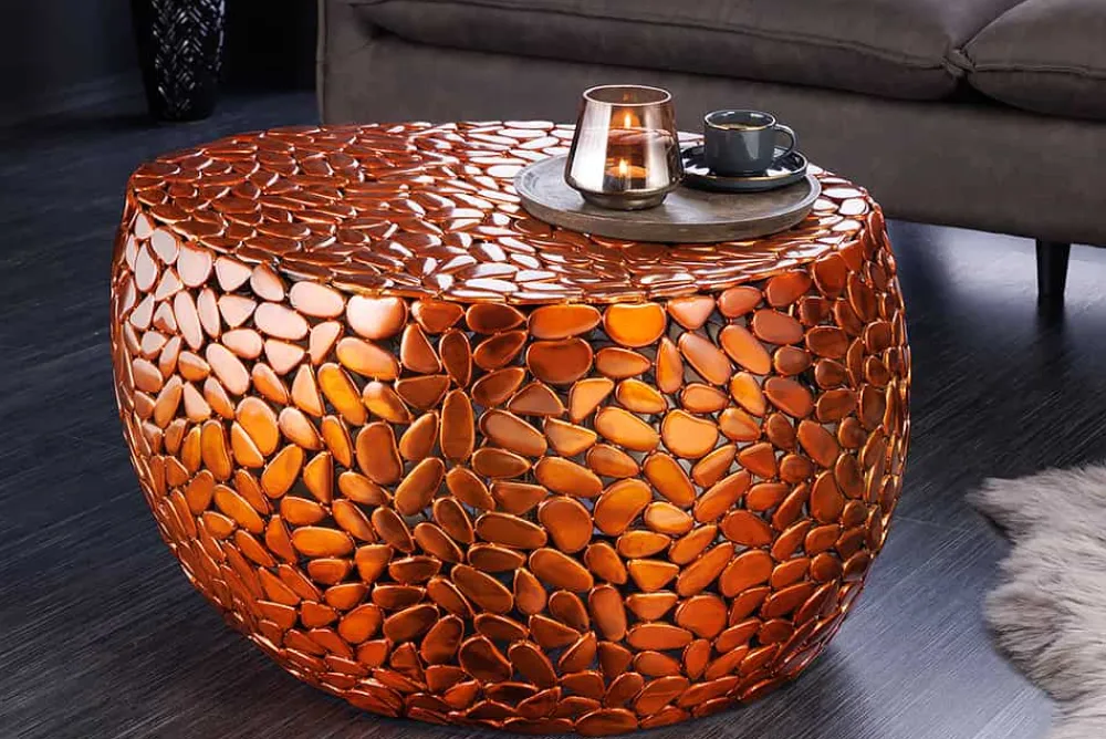 Riess-Ambiente Couchtische & Truhen > Runder Couchtisch STONE MOSAIC 75cm kupfer Metall Mosaik handmade