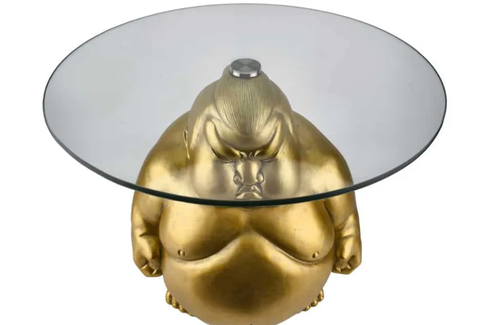 Riess-Ambiente Goldene Möbel|Couchtische & Truhen > Runder Couchtisch SUMO 55cm gold Skulptur handmade
