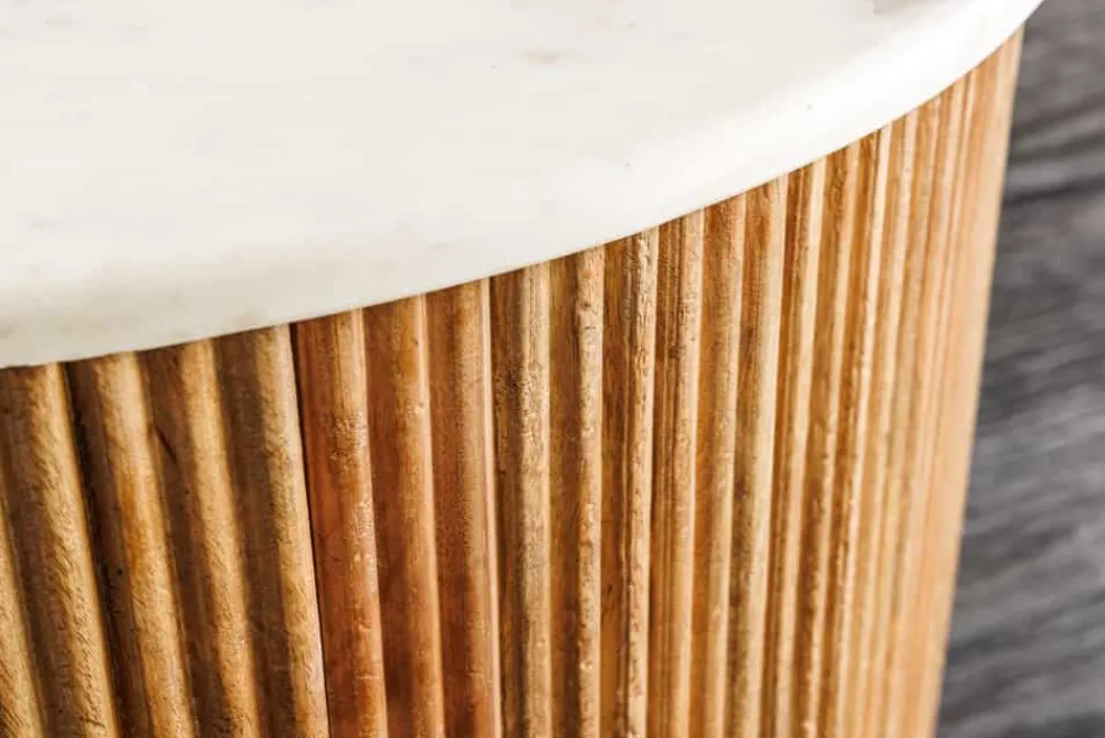 Riess-Ambiente Mehr...|Couchtische > Runder Couchtisch TRES CHIC 60cm weiß Marmor natur Mangoholz mit Stauraum
