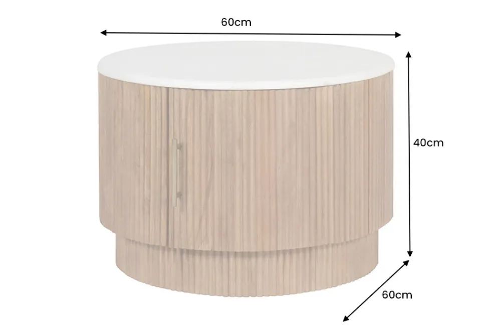 Riess-Ambiente Mehr...|Couchtische > Runder Couchtisch TRES CHIC 60cm weiß Marmor natur Mangoholz mit Stauraum