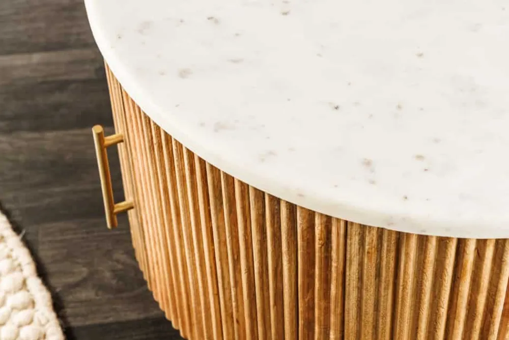 Riess-Ambiente Mehr...|Couchtische > Runder Couchtisch TRES CHIC 60cm weiß Marmor natur Mangoholz mit Stauraum