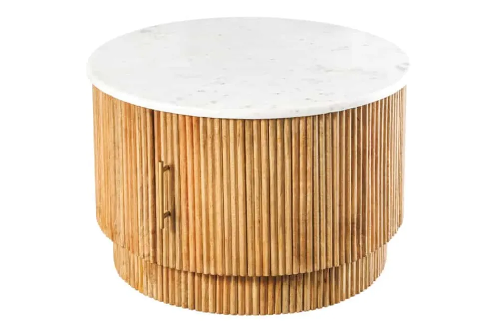 Riess-Ambiente Mehr...|Couchtische > Runder Couchtisch TRES CHIC 60cm weiß Marmor natur Mangoholz mit Stauraum